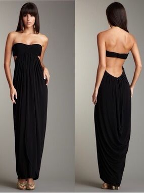 BCBG Black Open Back Gown Maxi Dress Strapless XXS